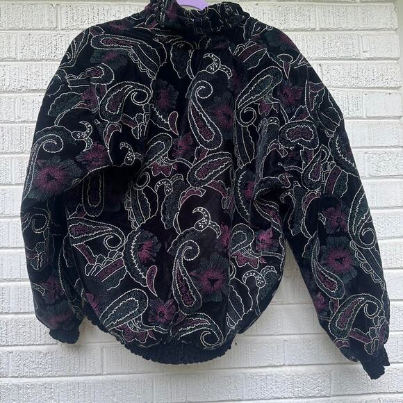 Vintage 90's Mixture Velvet Paisley Bomber Jacket - Picture 2 of 4